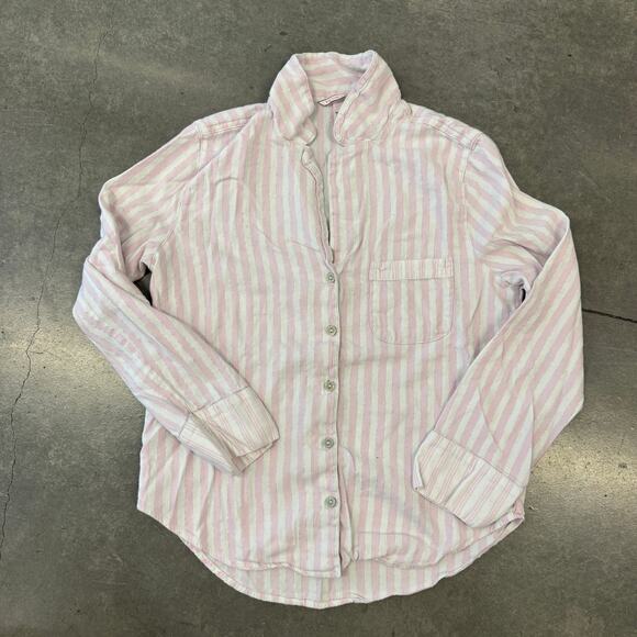 Vintage Tops - Vintage Y2k Victoria's Secret Pink White Pinstripe Longsleeve Button Up Small